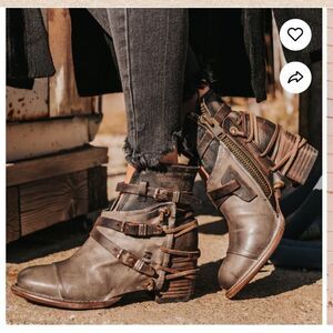 Sz 9 freebird crue grey black multi ankle boot/bootie moto lace